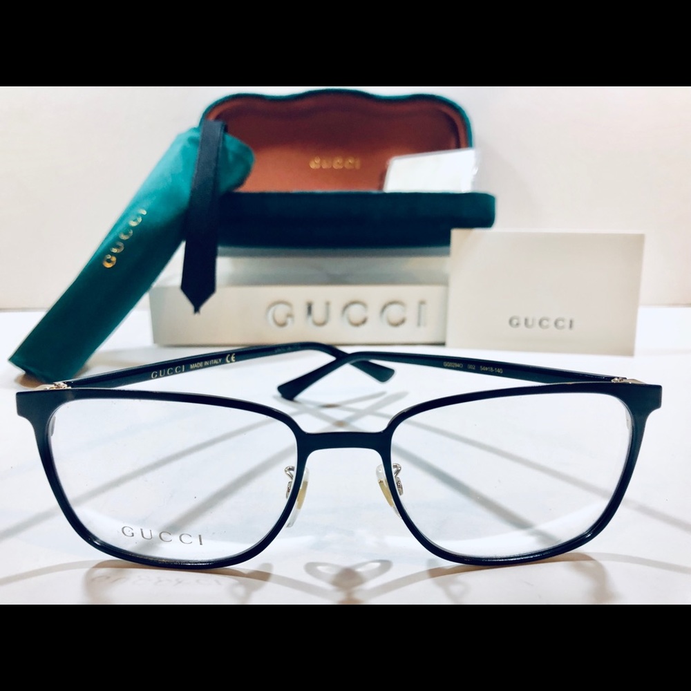 Gucci Men's Eyeglasses Black Metal w/ Gold Trim 54